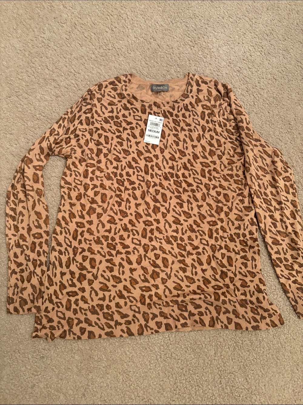 Style & Co. Leopard Print Long-Sleeve Sweater - Tan & Brown